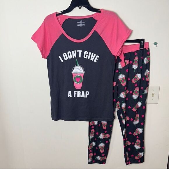 bobbie brooks M Pink Gray I DON’T GIVE A FRAP Short Sleeve Crop Jogger PJ Set - Picture 1 of 9